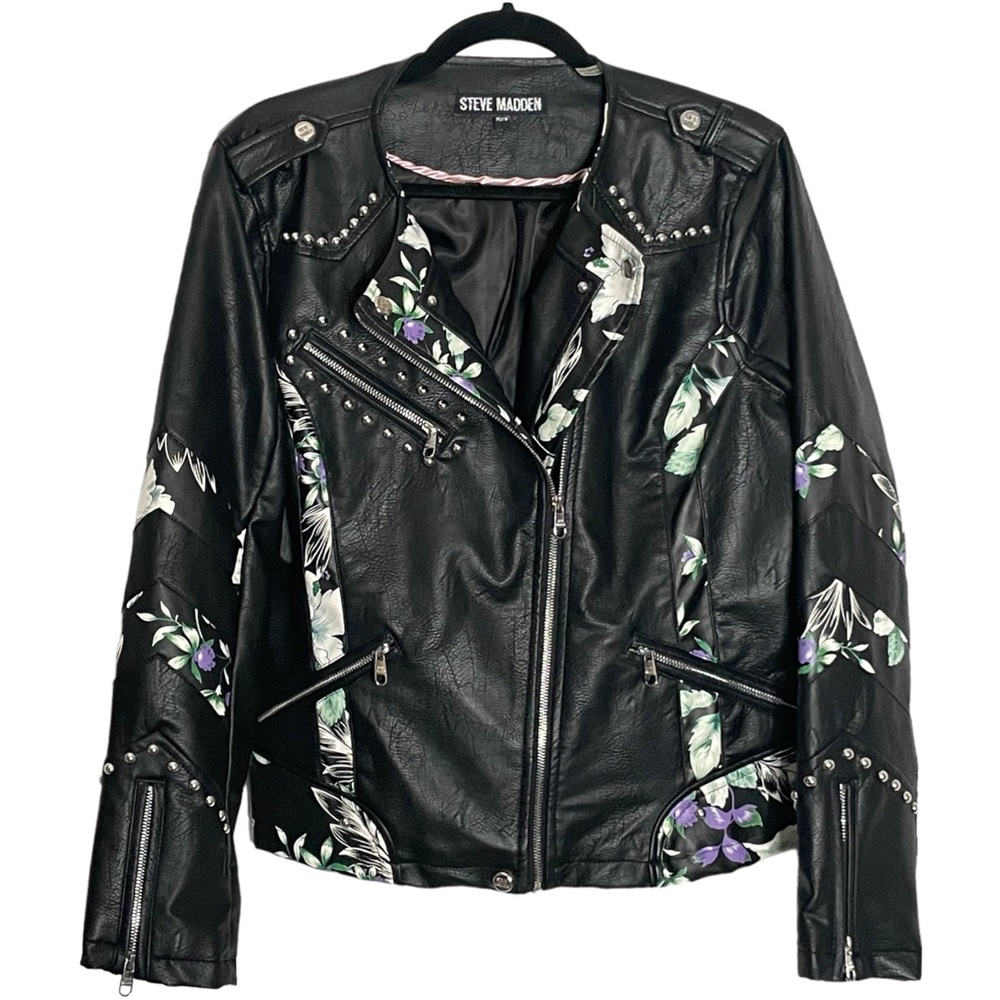 Steve Madden Black Floral Leather Jacket